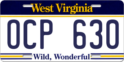 WV license plate OCP630