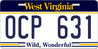 WV license plate OCP631