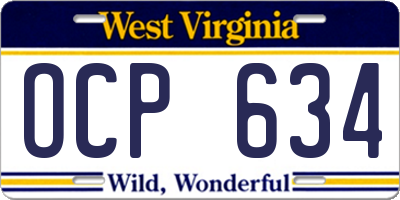 WV license plate OCP634