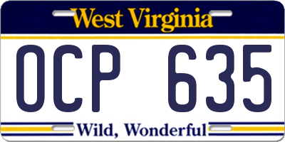 WV license plate OCP635