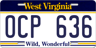 WV license plate OCP636