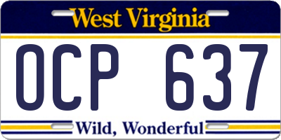 WV license plate OCP637
