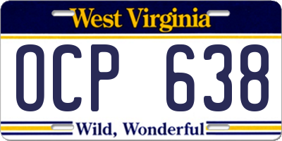 WV license plate OCP638