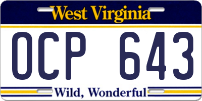 WV license plate OCP643