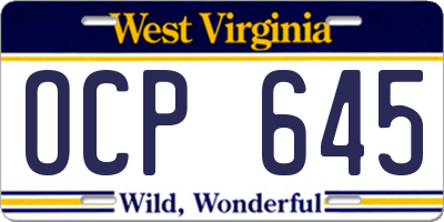 WV license plate OCP645