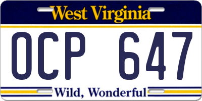 WV license plate OCP647