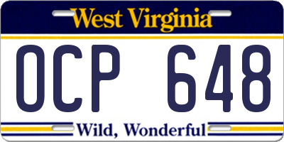 WV license plate OCP648