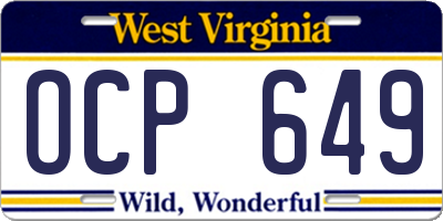 WV license plate OCP649