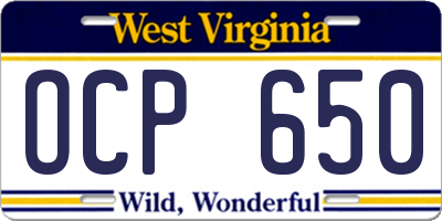 WV license plate OCP650