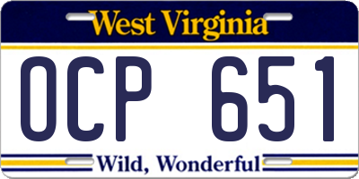 WV license plate OCP651
