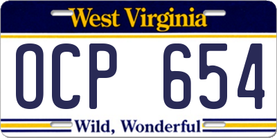 WV license plate OCP654