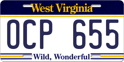WV license plate OCP655