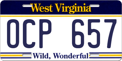 WV license plate OCP657