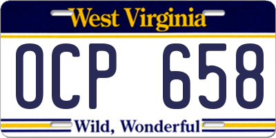 WV license plate OCP658
