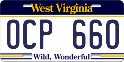 WV license plate OCP660