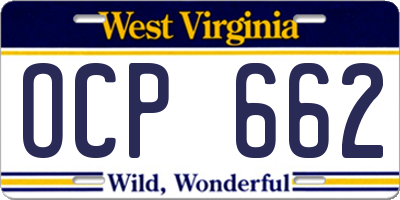 WV license plate OCP662