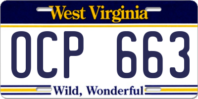 WV license plate OCP663