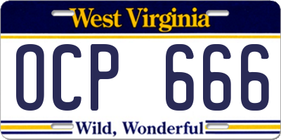 WV license plate OCP666