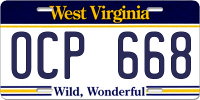 WV license plate OCP668