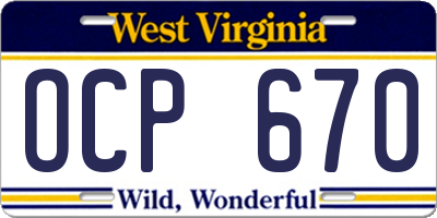WV license plate OCP670