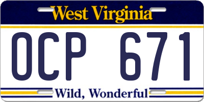 WV license plate OCP671