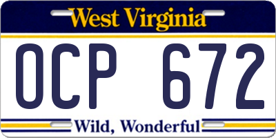 WV license plate OCP672