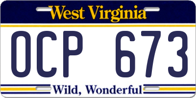 WV license plate OCP673