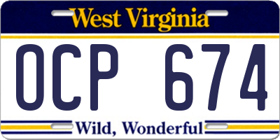 WV license plate OCP674