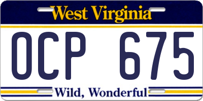WV license plate OCP675