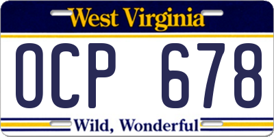 WV license plate OCP678
