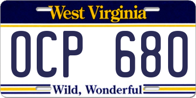 WV license plate OCP680