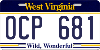WV license plate OCP681