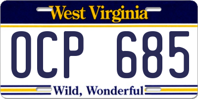 WV license plate OCP685