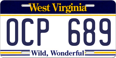 WV license plate OCP689