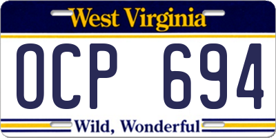 WV license plate OCP694
