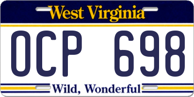 WV license plate OCP698