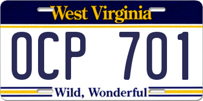 WV license plate OCP701