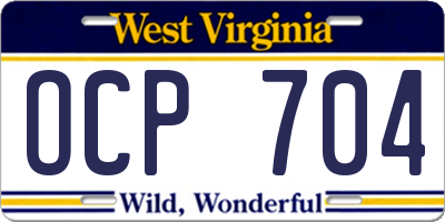 WV license plate OCP704