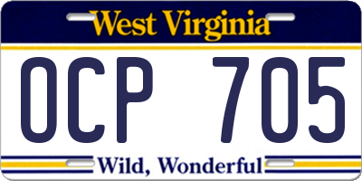 WV license plate OCP705