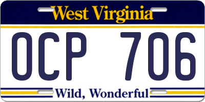 WV license plate OCP706