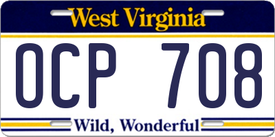 WV license plate OCP708