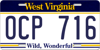 WV license plate OCP716