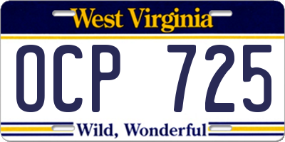 WV license plate OCP725