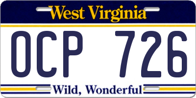 WV license plate OCP726