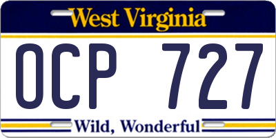 WV license plate OCP727