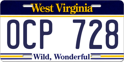 WV license plate OCP728