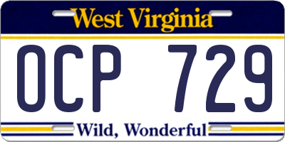 WV license plate OCP729