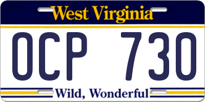 WV license plate OCP730