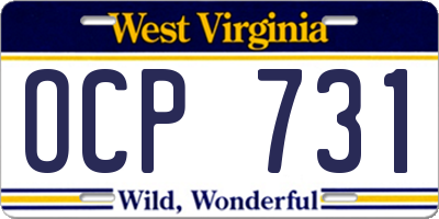 WV license plate OCP731
