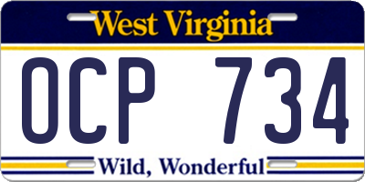 WV license plate OCP734